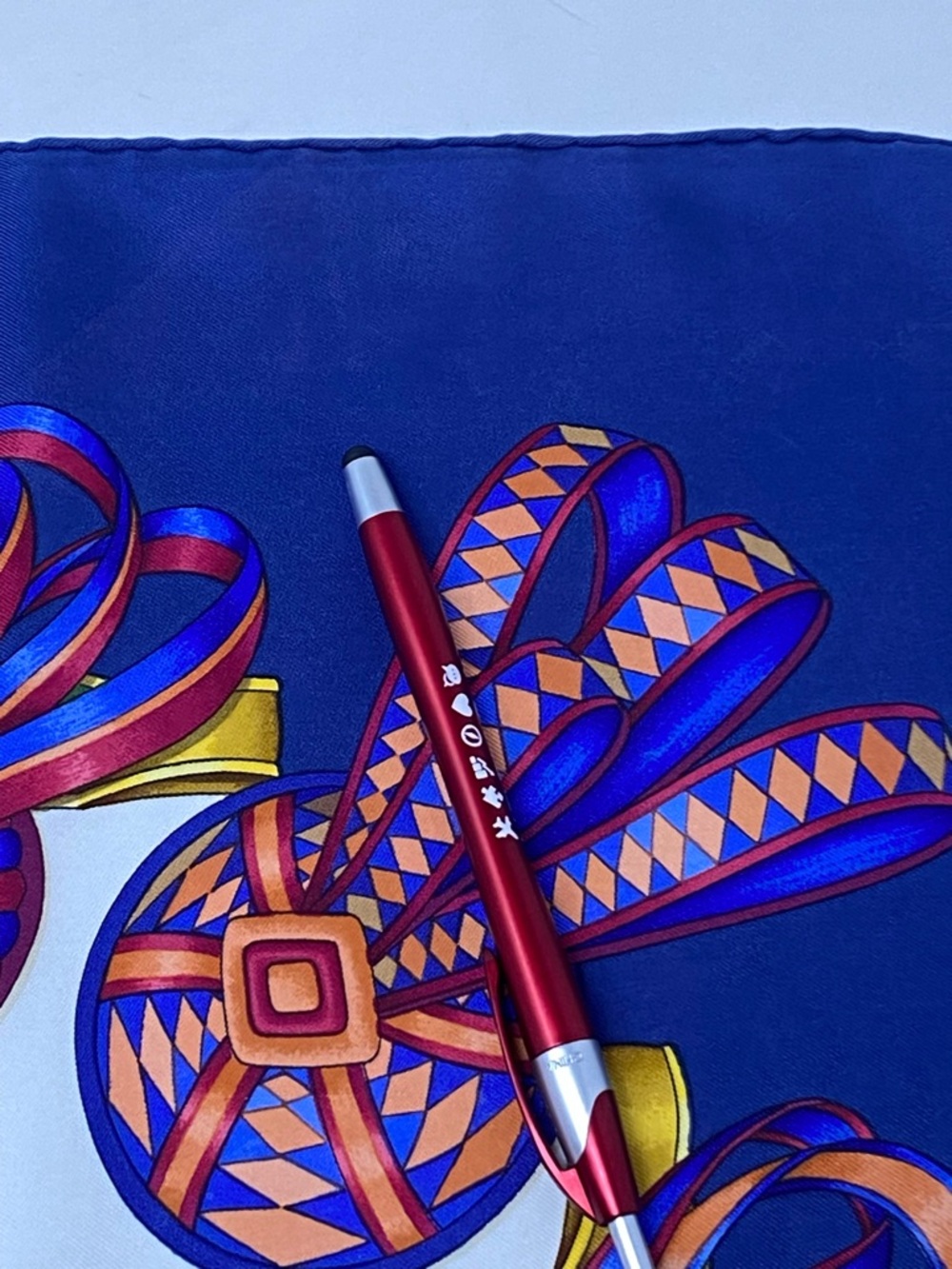 Hermes Navy Blue Multicolor 'Les Rubans du Cheval' Silk Scarf - Picture 13 of 16